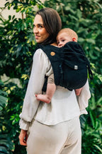 Lenny Buckle Onbuhimo PRO baby carrier, jacquard weave (59% cotton, 41% merino wool) - PEACOCK'S TAIL - PITCH BLACK - Woven Baby Preschool   buckle_onbu_pro_carriers    #