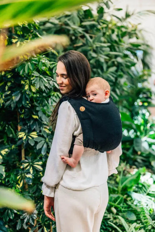Lenny Buckle Onbuhimo PRO baby carrier, jacquard weave (59% cotton, 41% merino wool) - PEACOCK'S TAIL - PITCH BLACK - Woven Baby Preschool   buckle_onbu_pro_carriers    #