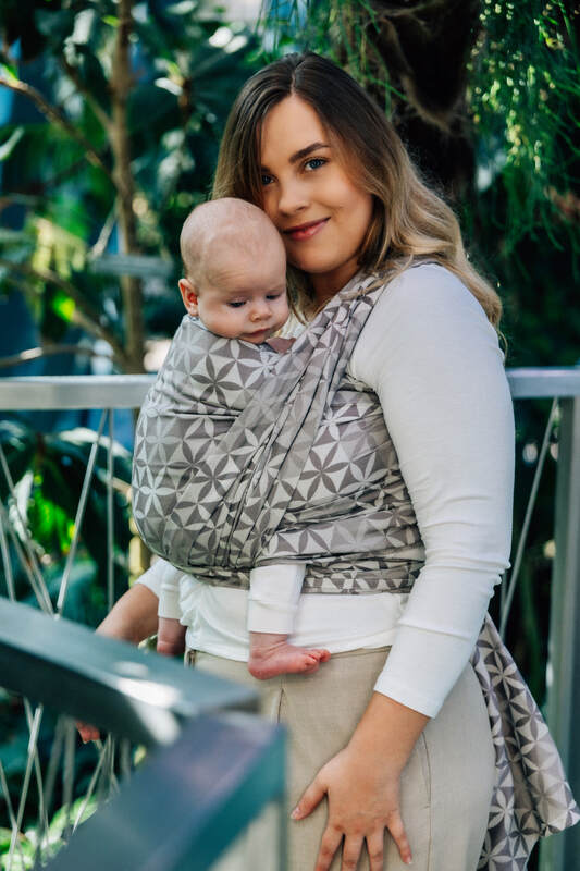 Baby Wrap, Jacquard Weave (55% cotton, 45% TENCEL™ Lyocell) - HEXAFLOWERS - MIRROR (grade B) - Woven Baby Size - M   long_woven_wraps    #