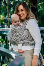 Baby Wrap, Jacquard Weave (55% cotton, 45% TENCEL™ Lyocell) - HEXAFLOWERS - MIRROR (grade B) - Woven Baby Size - M   long_woven_wraps    #
