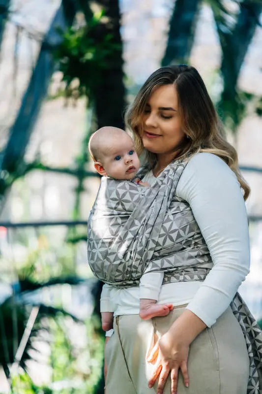 Baby Wrap, Jacquard Weave (55% cotton, 45% TENCEL™ Lyocell) - HEXAFLOWERS - MIRROR - Woven Baby Size - L-Size - XS   long_woven_wraps    #