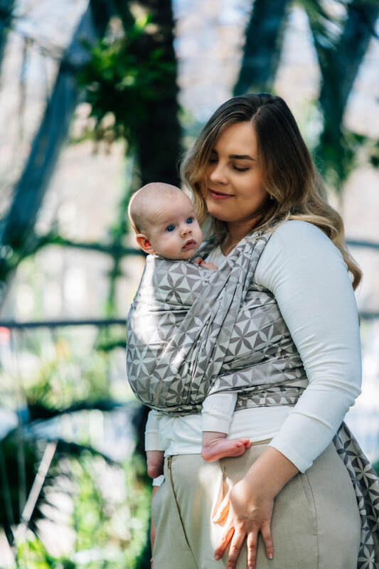 Baby Wrap, Jacquard Weave (55% cotton, 45% TENCEL™ Lyocell) - HEXAFLOWERS - MIRROR (grade B) - Woven Baby Size - M   long_woven_wraps    #