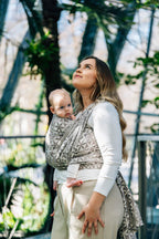Baby Wrap, Jacquard Weave (55% cotton, 45% TENCEL™ Lyocell) - HEXAFLOWERS - MIRROR (grade B) - Woven Baby Size - M   long_woven_wraps    #