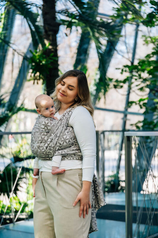 Baby Wrap, Jacquard Weave (55% cotton, 45% TENCEL™ Lyocell) - HEXAFLOWERS - MIRROR (grade B) - Woven Baby Size - M   long_woven_wraps    #