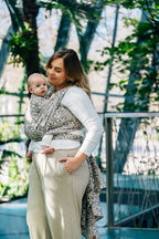 Baby Wrap, Jacquard Weave (55% cotton, 45% TENCEL™ Lyocell) - HEXAFLOWERS - MIRROR (grade B) - Woven Baby Size - M   long_woven_wraps    #