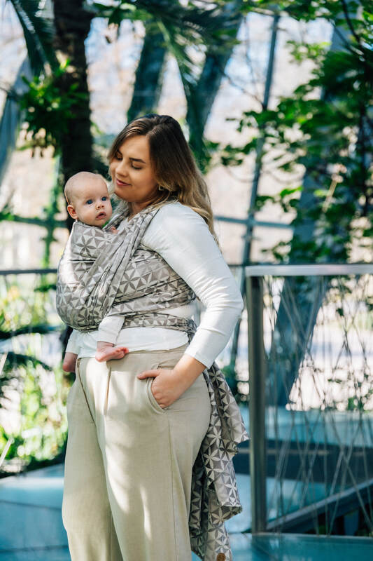 Baby Wrap, Jacquard Weave (55% cotton, 45% TENCEL™ Lyocell) - HEXAFLOWERS - MIRROR (grade B) - Woven Baby Size - M   long_woven_wraps    #