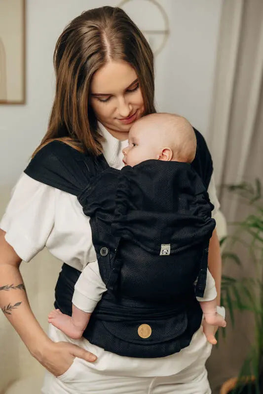 My First Baby Carrier - LennyHybrid Half Buckle, herringbone weave 100% cotton - LITTLE HERRINGBONE EBONY BLACK - Woven Baby Size - Standard   lenny_hybrid    #