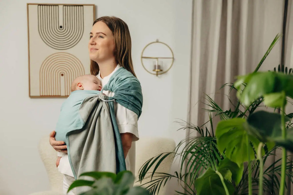 My First Ring Sling, Herringbone Weave (100% cotton) - with gathered shoulder - LITTLE HERRINGBONE BABY MINT - standard 1.8m (grade B) - Woven Baby    ring_slings    #