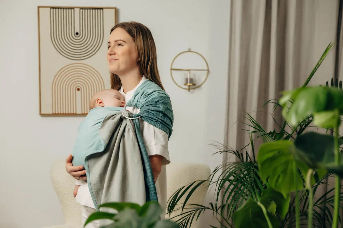My First Ring Sling, Herringbone Weave (100% cotton) - with gathered shoulder - LITTLE HERRINGBONE BABY MINT - standard 1.8m (grade B) - Woven Baby    ring_slings    #