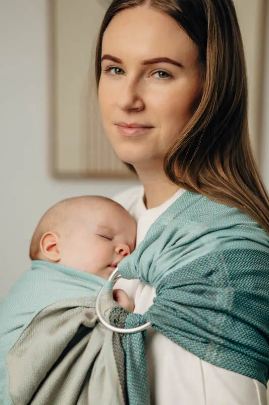 My First Ring Sling, Herringbone Weave (100% cotton) - with gathered shoulder - LITTLE HERRINGBONE BABY MINT - standard 1.8m (grade B) - Woven Baby    ring_slings    #