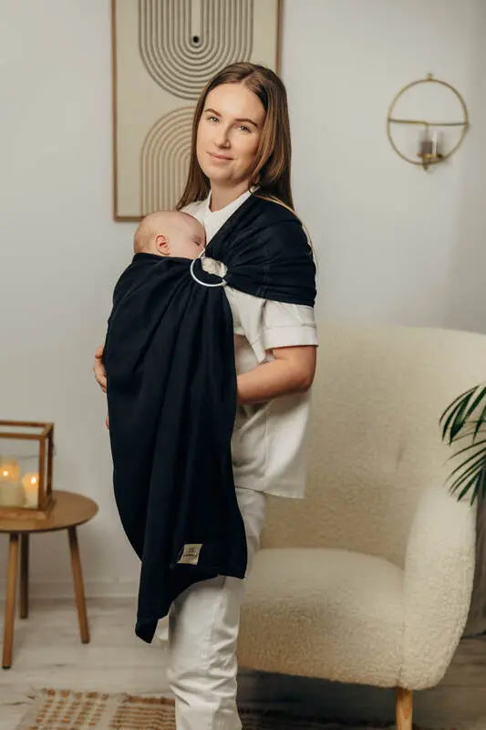 Ring Sling, Herringbone Weave (100% cotton) - with gathered shoulder - LITTLE HERRINGBONE EBONY BLACK - standard 1.8m - Woven Baby Title - Default Title   ring_slings    #