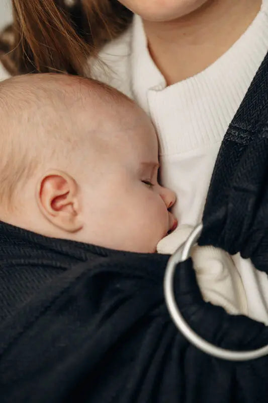 Ring Sling, Herringbone Weave (100% cotton) - with gathered shoulder - LITTLE HERRINGBONE EBONY BLACK - standard 1.8m - Woven Baby Title - Default Title   ring_slings    #