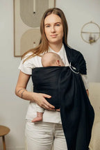Ring Sling, Herringbone Weave (100% cotton) - with gathered shoulder - LITTLE HERRINGBONE EBONY BLACK - standard 1.8m - Woven Baby    ring_slings    #
