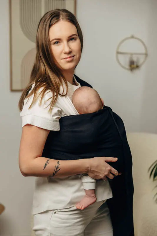 Ring Sling, Herringbone Weave (100% cotton) - with gathered shoulder - LITTLE HERRINGBONE EBONY BLACK - standard 1.8m - Woven Baby    ring_slings    #