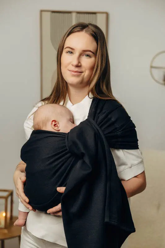 Ring Sling, Herringbone Weave (100% cotton) - with gathered shoulder - LITTLE HERRINGBONE EBONY BLACK - standard 1.8m - Woven Baby    ring_slings    #