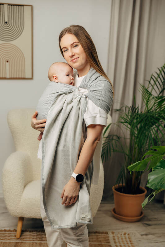 Ring Sling, Herringbone Weave (100% cotton) - with gathered shoulder - LITTLE HERRINGBONE GREY - standard 1.8m