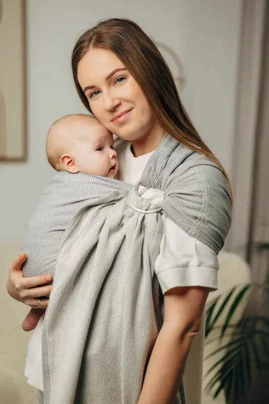 Ring Sling, Herringbone Weave (100% cotton) - with gathered shoulder - LITTLE HERRINGBONE GREY - standard 1.8m - Woven Baby Title - Default Title   ring_slings    #
