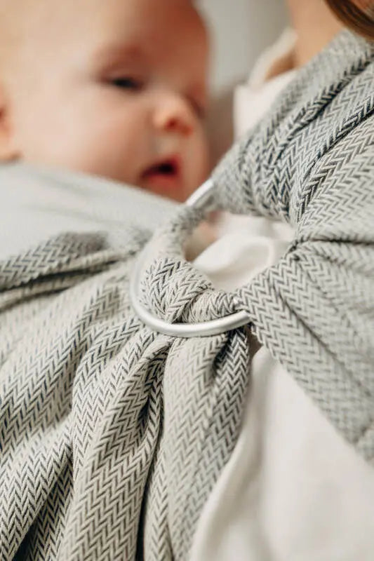 Ring Sling, Herringbone Weave (100% cotton) - with gathered shoulder - LITTLE HERRINGBONE GREY - standard 1.8m - Woven Baby Title - Default Title   ring_slings    #
