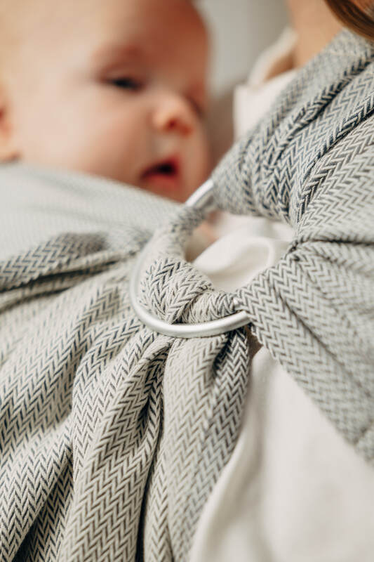 Ring Sling, Herringbone Weave (100% cotton) - with gathered shoulder - LITTLE HERRINGBONE GREY - standard 1.8m (grade B) - Woven Baby Default Title   ring_slings    #