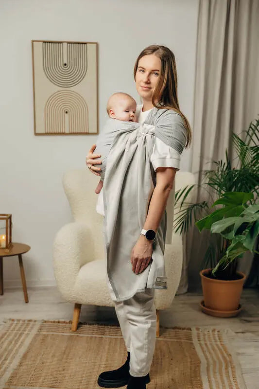 Ring Sling, Herringbone Weave (100% cotton) - with gathered shoulder - LITTLE HERRINGBONE GREY - standard 1.8m - Woven Baby Title - Default Title   ring_slings    #