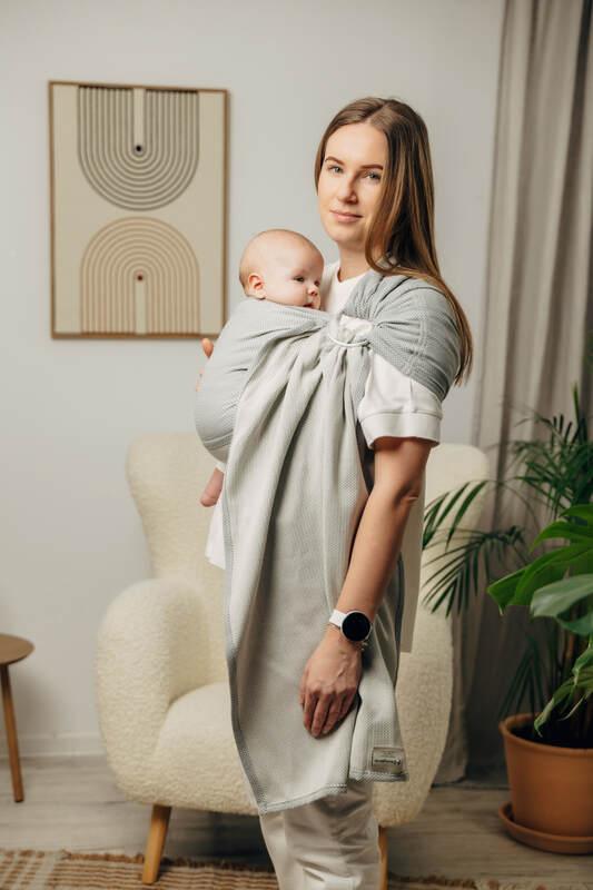 Ring Sling, Herringbone Weave (100% cotton) - with gathered shoulder - LITTLE HERRINGBONE GREY - standard 1.8m (grade B) - Woven Baby Default Title   ring_slings    #