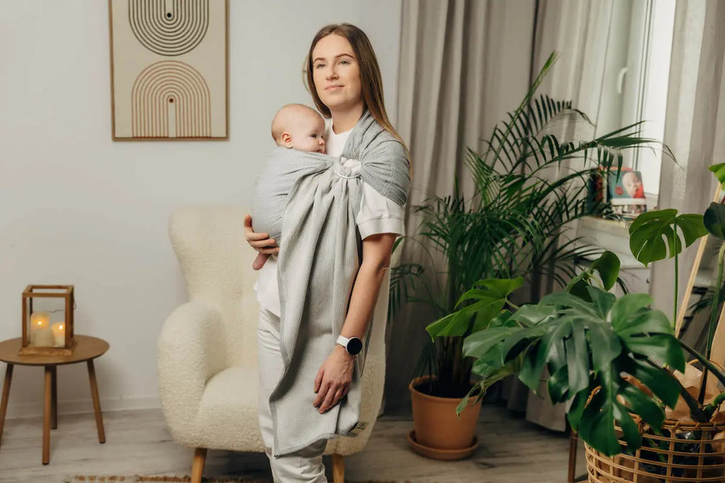 Ring Sling, Herringbone Weave (100% cotton) - with gathered shoulder - LITTLE HERRINGBONE GREY - standard 1.8m - Woven Baby    ring_slings    #