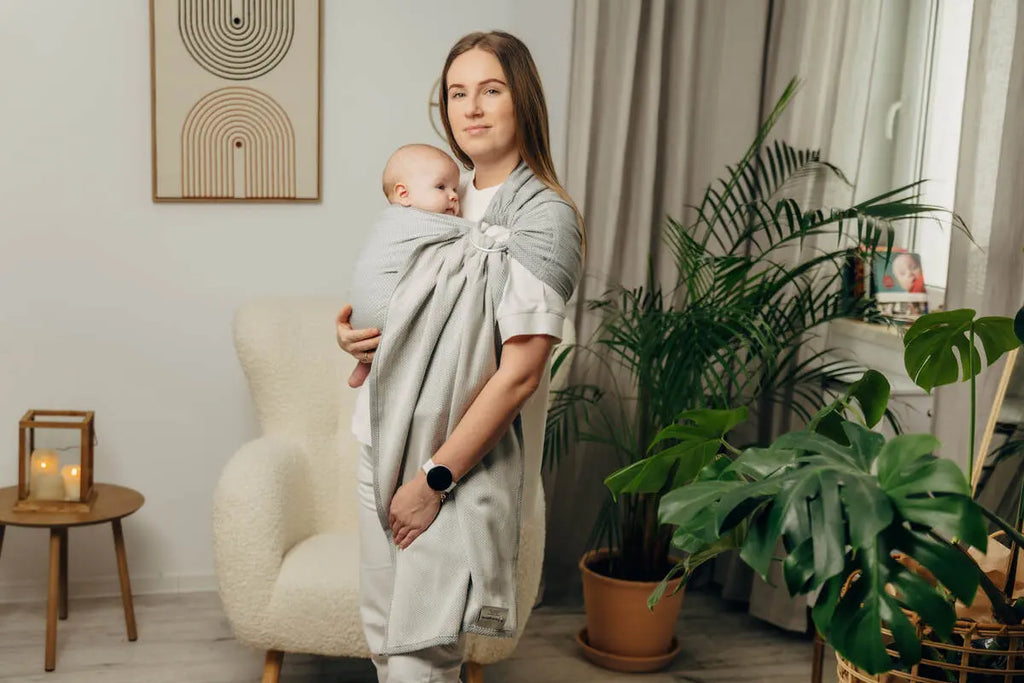 Ring Sling, Herringbone Weave (100% cotton) - with gathered shoulder - LITTLE HERRINGBONE GREY - standard 1.8m - Woven Baby    ring_slings    #