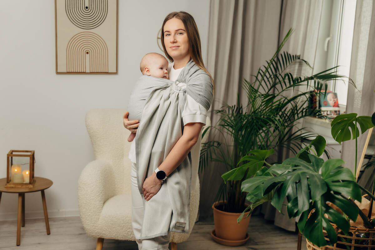 Ring Sling, Herringbone Weave (100% cotton) - with gathered shoulder - LITTLE HERRINGBONE GREY - standard 1.8m (grade B) - Woven Baby Default Title   ring_slings    #
