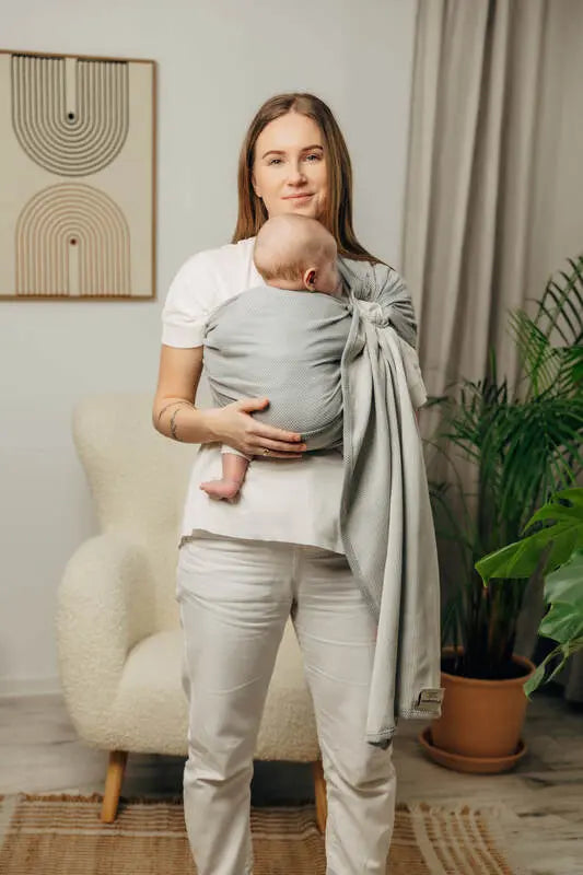 Ring Sling, Herringbone Weave (100% cotton) - with gathered shoulder - LITTLE HERRINGBONE GREY - standard 1.8m - Woven Baby    ring_slings    #