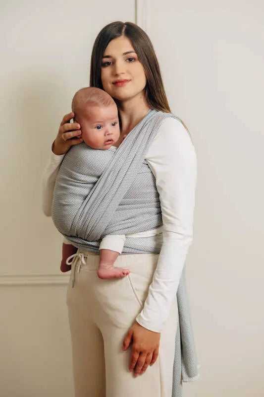 Baby Sling, Herringbone Weave (100% cotton) - LITTLE HERRINGBONE GREY - Woven Baby XS - 4   long_woven_wraps    #