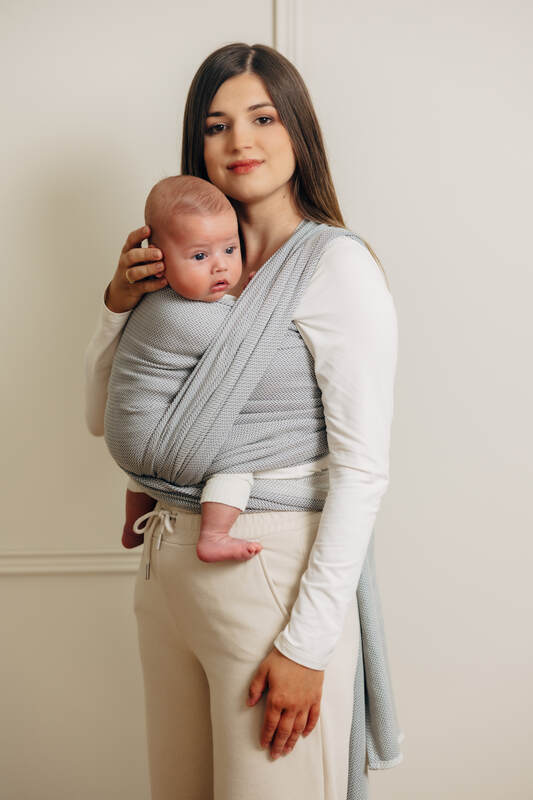Baby Sling, Herringbone Weave (100% cotton) - LITTLE HERRINGBONE GREY (grade B) - Woven Baby M - 6   long_woven_wraps    #