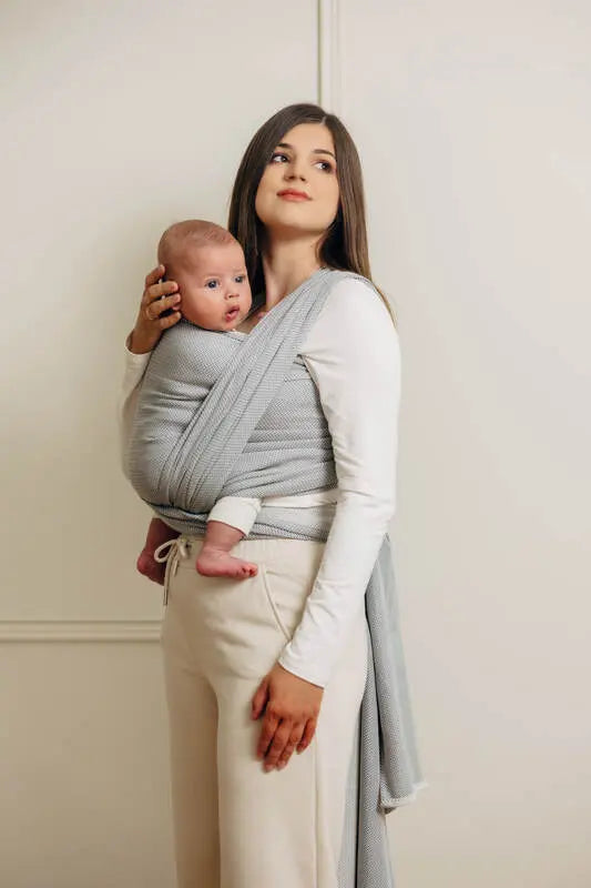 Baby Sling, Herringbone Weave (100% cotton) - LITTLE HERRINGBONE GREY - Woven Baby Size - L-Size - M-Size - S-Size - XL-Size - XS   long_woven_wraps    #