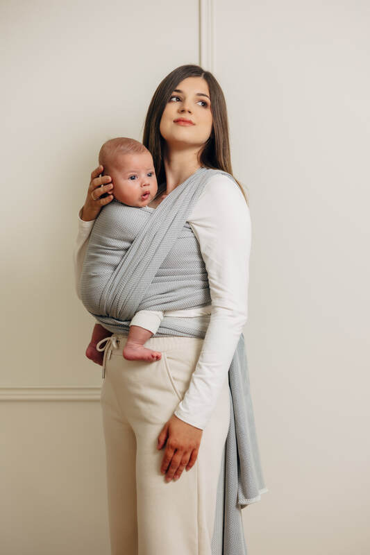 Baby Sling, Herringbone Weave (100% cotton) - LITTLE HERRINGBONE GREY (grade B) - Woven Baby M - 6   long_woven_wraps    #