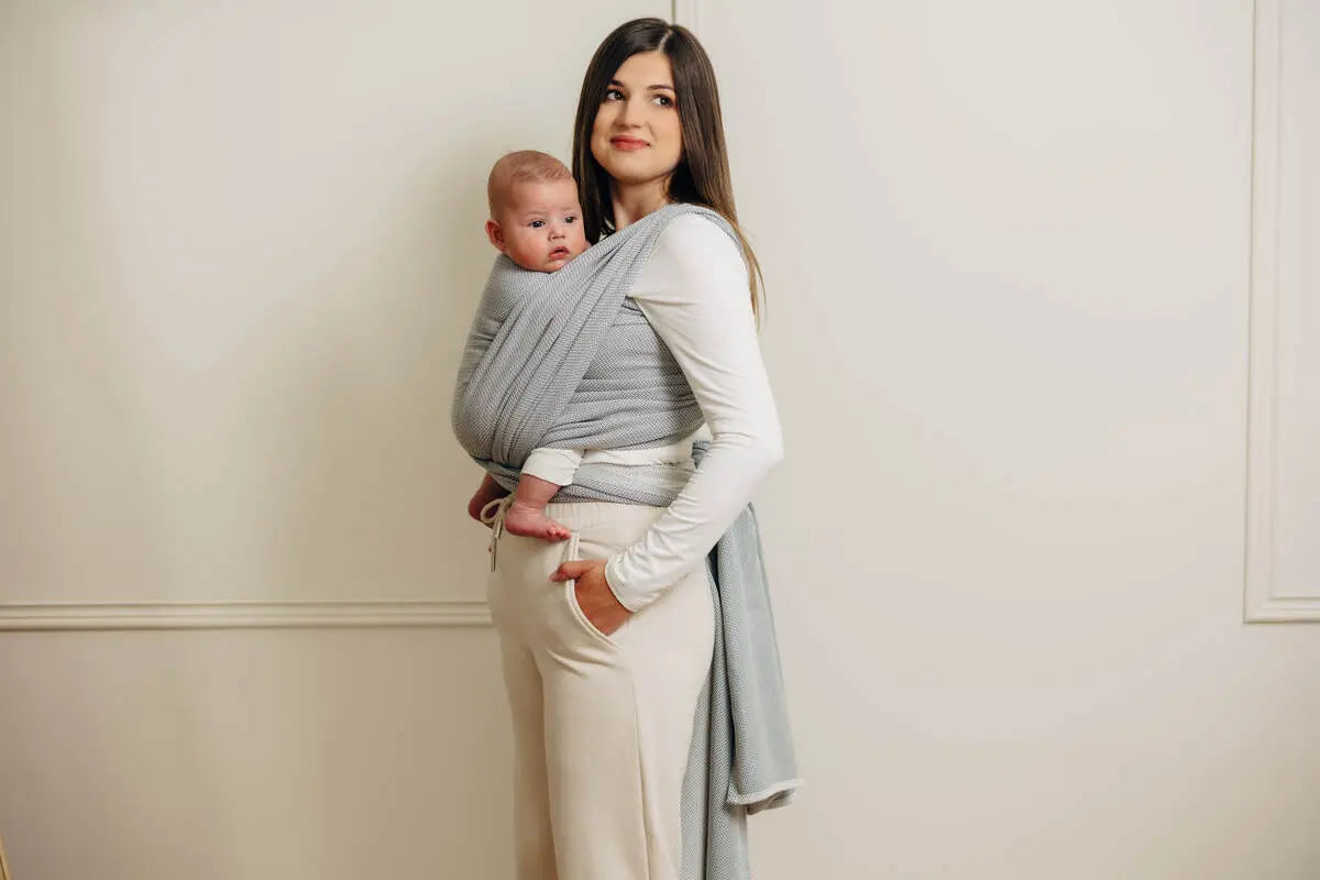 Baby Sling, Herringbone Weave (100% cotton) - LITTLE HERRINGBONE GREY - Woven Baby Size - L-Size - M-Size - S-Size - XL-Size - XS   long_woven_wraps    #