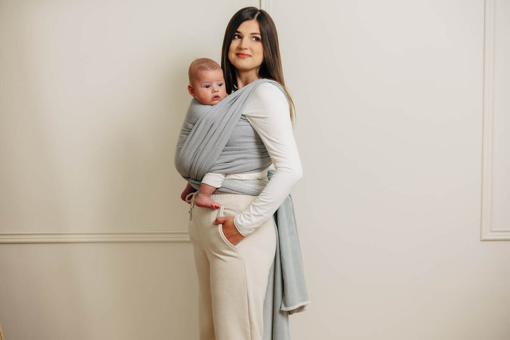Baby Sling, Herringbone Weave (100% cotton) - LITTLE HERRINGBONE GREY (grade B) - Woven Baby M - 6   long_woven_wraps    #