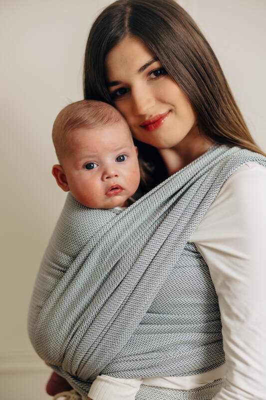 Baby Sling, Herringbone Weave (100% cotton) - LITTLE HERRINGBONE GREY (grade B) - Woven Baby M - 6   long_woven_wraps    #