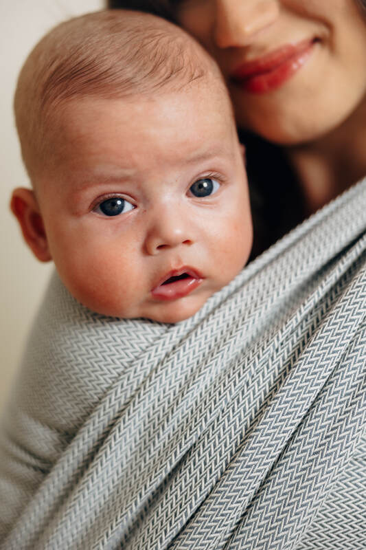 Baby Sling, Herringbone Weave (100% cotton) - LITTLE HERRINGBONE GREY (grade B) - Woven Baby M - 6   long_woven_wraps    #