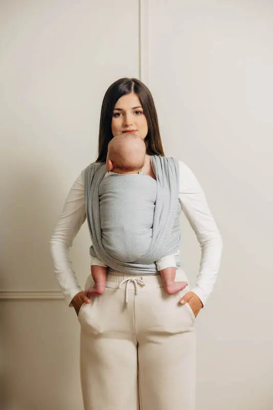 Baby Sling, Herringbone Weave (100% cotton) - LITTLE HERRINGBONE GREY - Woven Baby XS - 4   long_woven_wraps    #