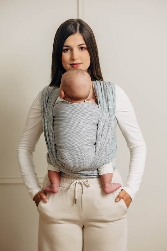 Baby Sling, Herringbone Weave (100% cotton) - LITTLE HERRINGBONE GREY (grade B) - Woven Baby M - 6   long_woven_wraps    #