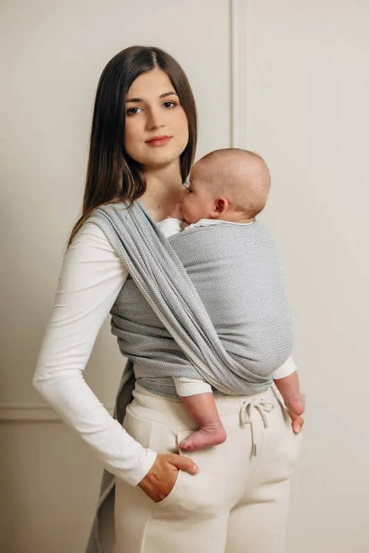 Baby Sling, Herringbone Weave (100% cotton) - LITTLE HERRINGBONE GREY - Woven Baby XS - 4   long_woven_wraps    #