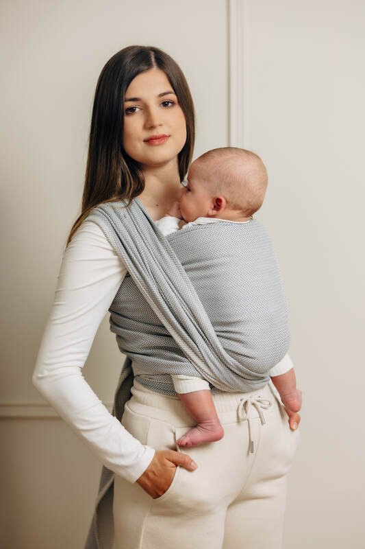 Baby Sling, Herringbone Weave (100% cotton) - LITTLE HERRINGBONE GREY (grade B) - Woven Baby M - 6   long_woven_wraps    #