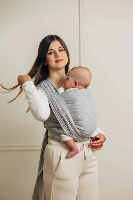 Baby Sling, Herringbone Weave (100% cotton) - LITTLE HERRINGBONE GREY - Woven Baby XS - 4   long_woven_wraps    #