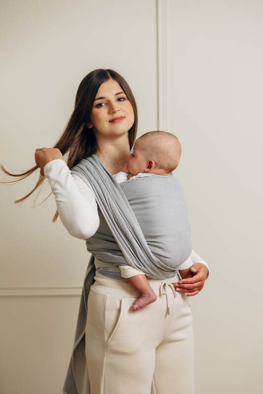 Baby Sling, Herringbone Weave (100% cotton) - LITTLE HERRINGBONE GREY (grade B) - Woven Baby M - 6   long_woven_wraps    #