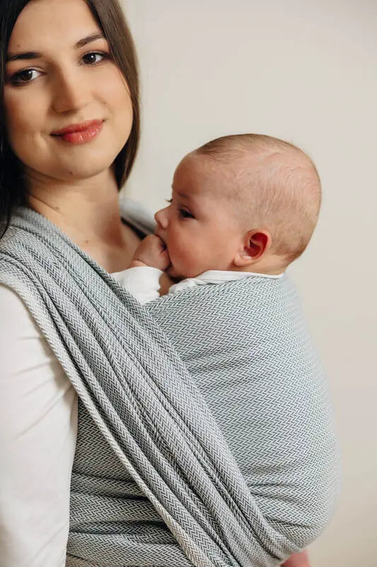 Baby Sling, Herringbone Weave (100% cotton) - LITTLE HERRINGBONE GREY - Woven Baby XS - 4   long_woven_wraps    #