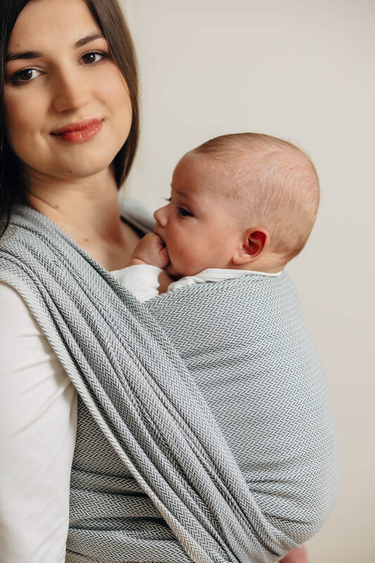 Baby Sling, Herringbone Weave (100% cotton) - LITTLE HERRINGBONE GREY (grade B) - Woven Baby M - 6   long_woven_wraps    #