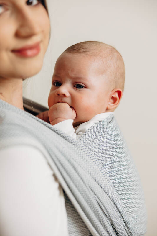 Baby Sling, Herringbone Weave (100% cotton) - LITTLE HERRINGBONE GREY (grade B) - Woven Baby M - 6   long_woven_wraps    #