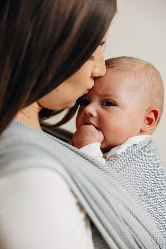 Baby Sling, Herringbone Weave (100% cotton) - LITTLE HERRINGBONE GREY (grade B) - Woven Baby M - 6   long_woven_wraps    #