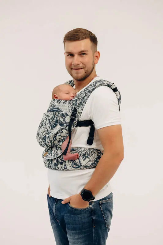 LennyLight Carrier, jacquard weave 100% cotton - CLOCKWORK - FIX IT - Woven Baby Standard   lenny_light    #