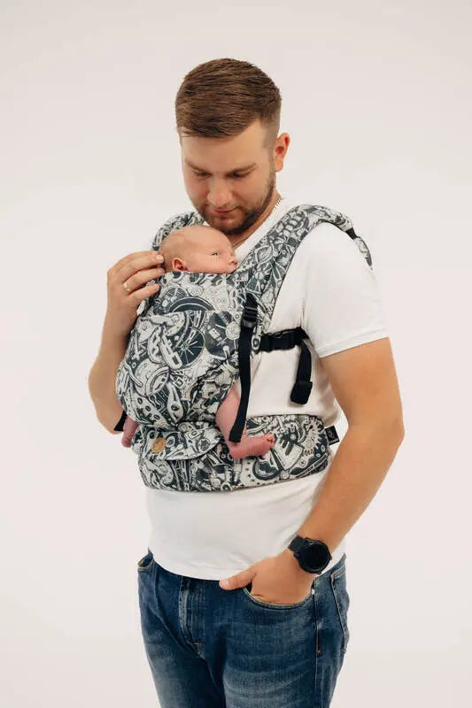 LennyLight Carrier, jacquard weave 100% cotton - CLOCKWORK - FIX IT - Woven Baby Size - Standard   lenny_light    #