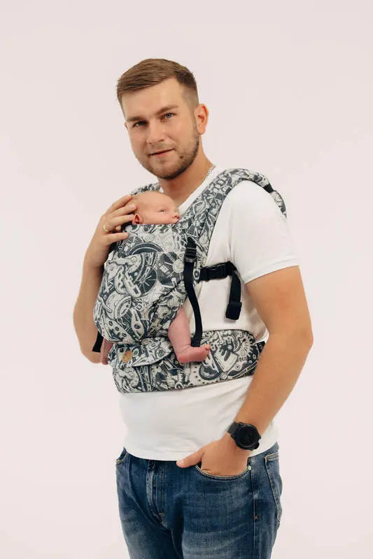 LennyLight Carrier, jacquard weave 100% cotton - CLOCKWORK - FIX IT - Woven Baby Size - Standard   lenny_light    #